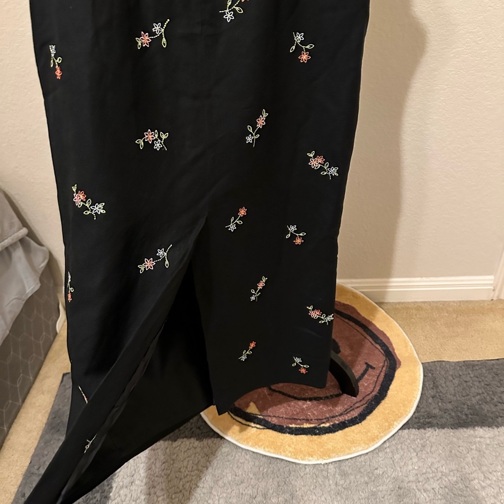 Talbots Linen Dress Maxi Sleeveless Black Floral Embroidered Lined. Size 8. - Picture 8 of 14